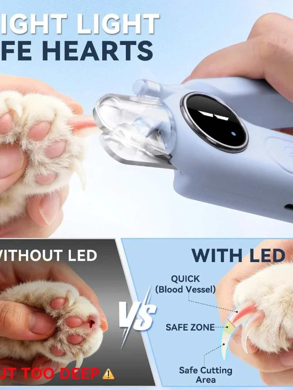 2-in-1 Quiet Electric Pet Nail Clipper Grinder with Light for Dogs Cats - Blue